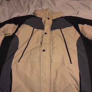tan gray black winter coat